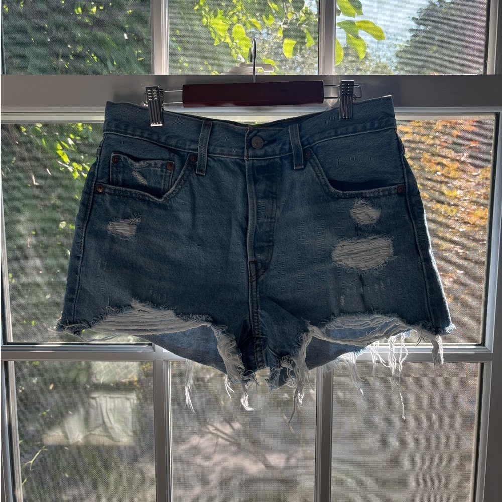 Levi's Blue Jean Shorts High-Waisted Distressed